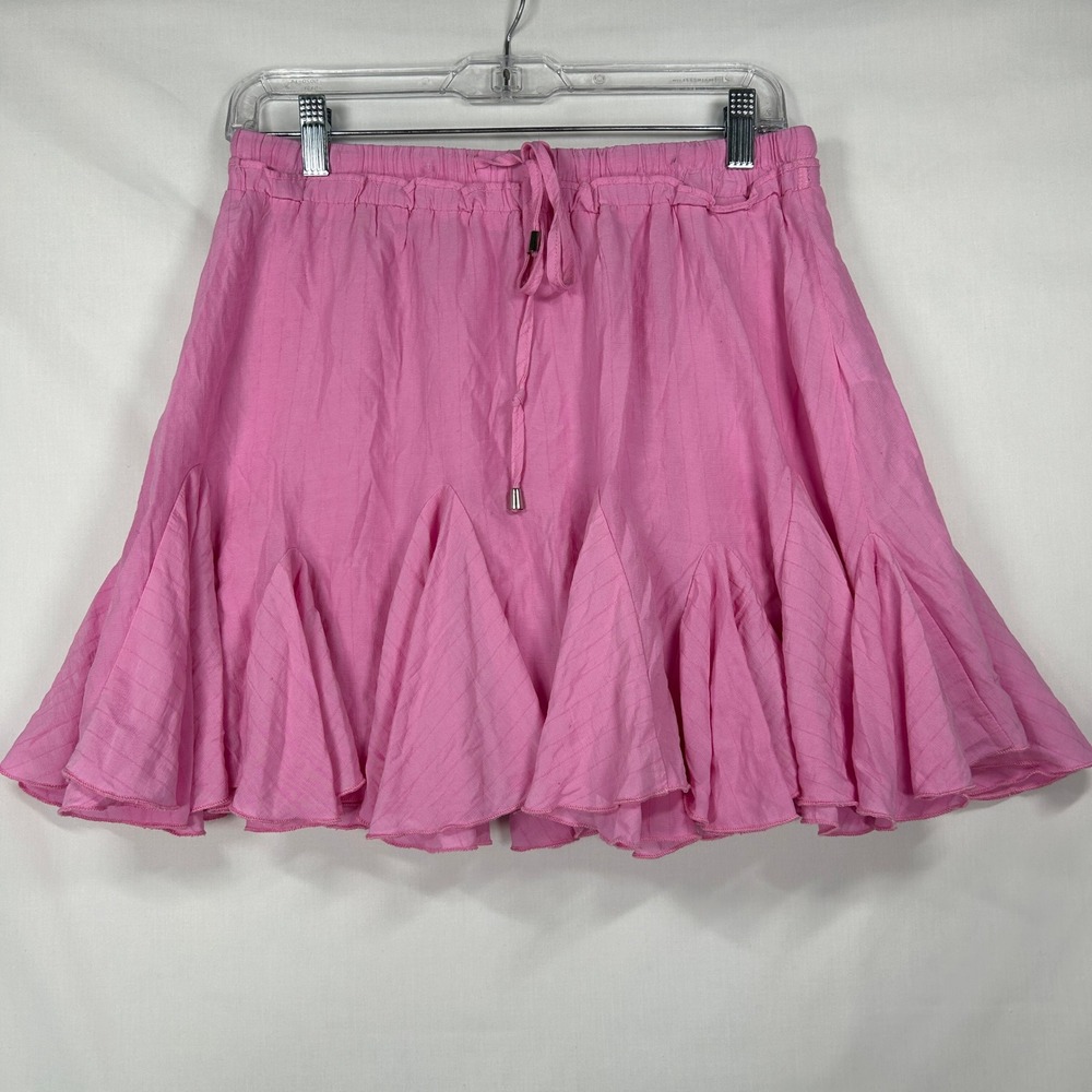 Bright Pink Tiered Godet Flared Skort – Elastic Waist Drawstring – Fits Medium